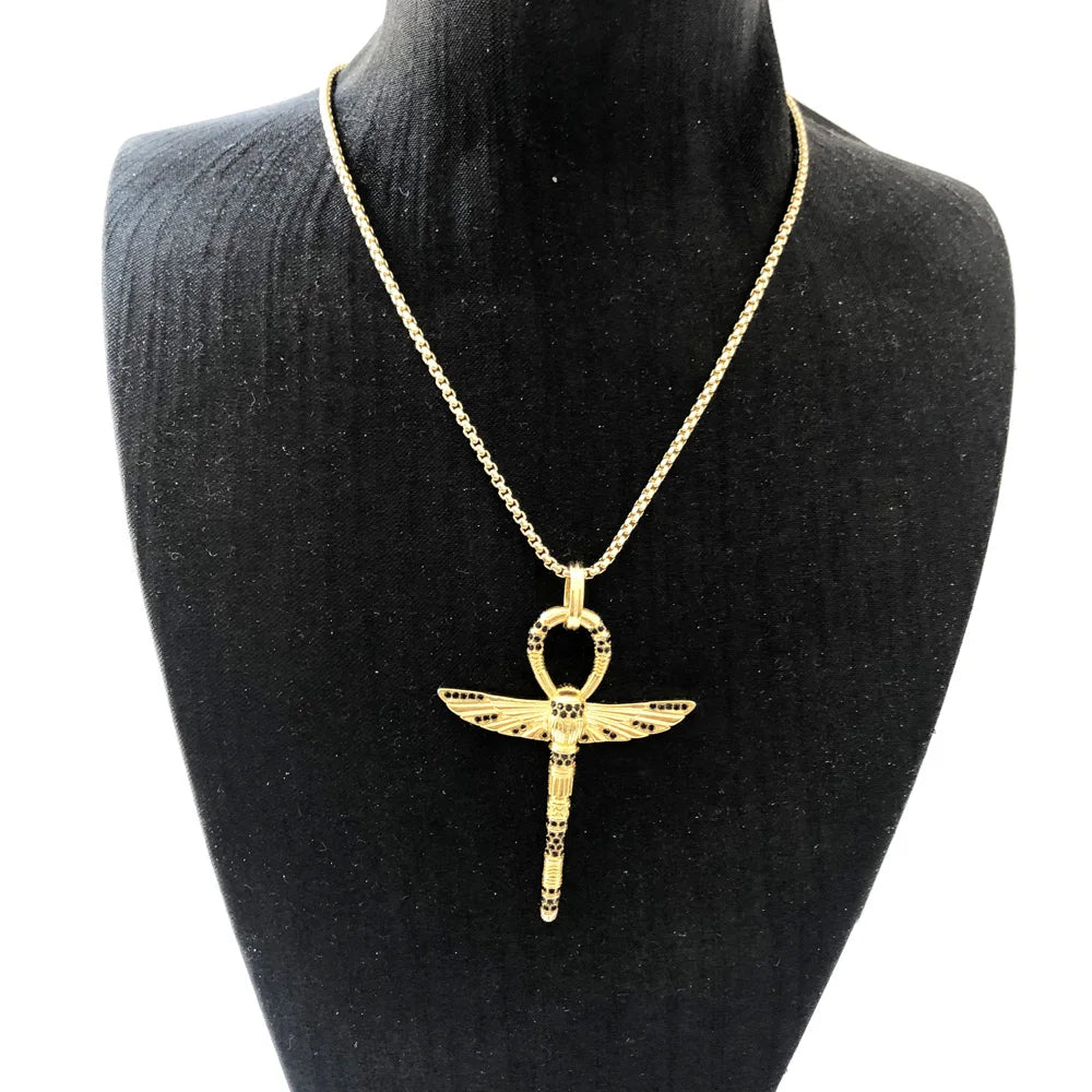 Ankh Cross with Scarab - Necklace