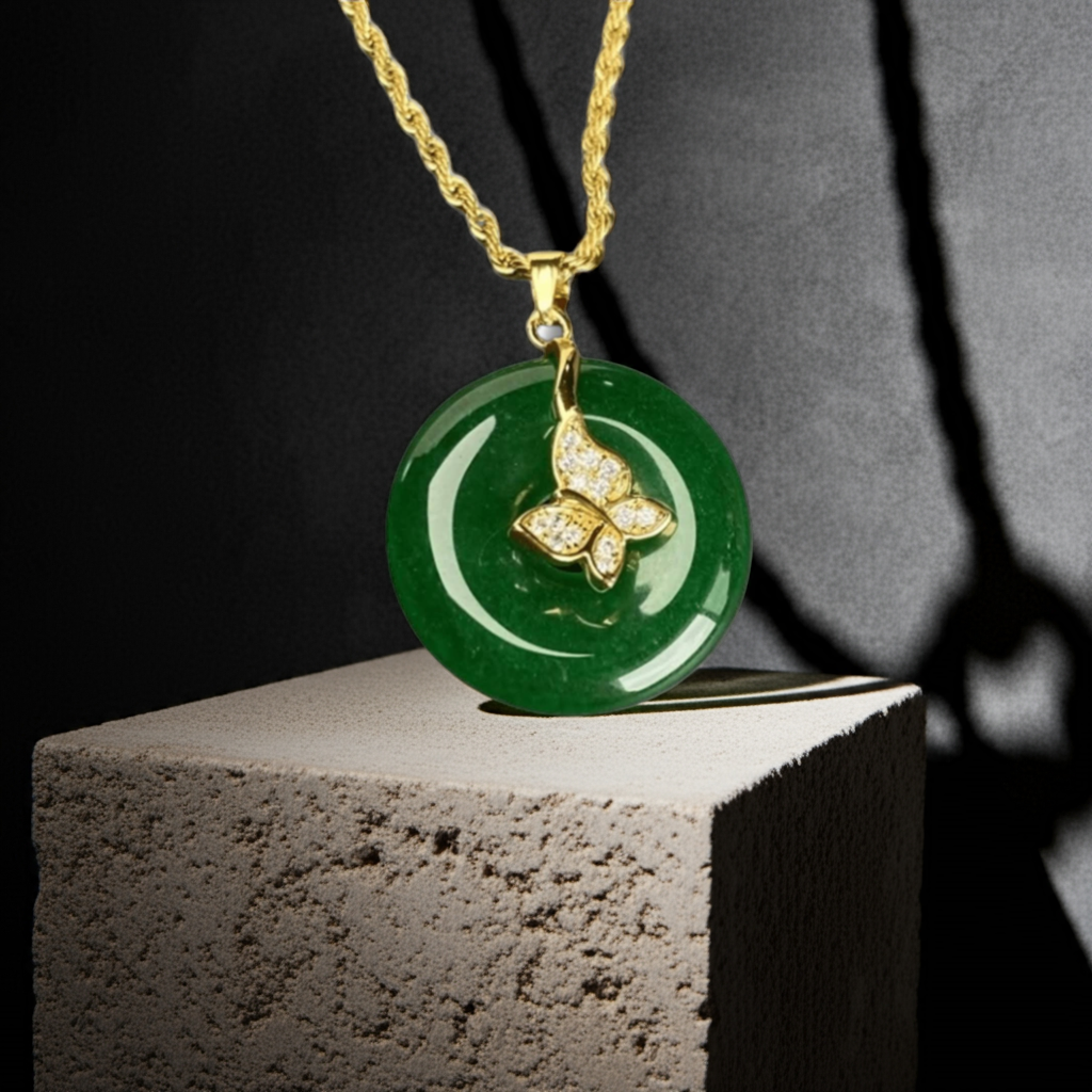 Mystic Bloom - Kette mit Jade-Scheibe