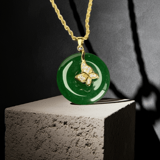 Mystic Bloom - Kette mit Jade - Scheibe - YNNOVIA