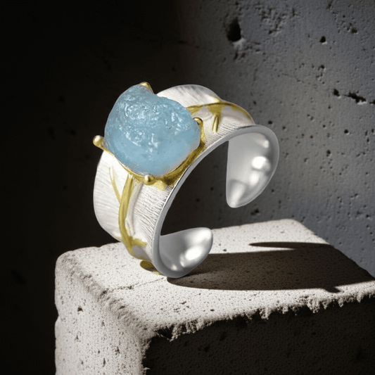 Ocean Soul – Ring mit Rohstein - Aquamarin - YNNOVIA