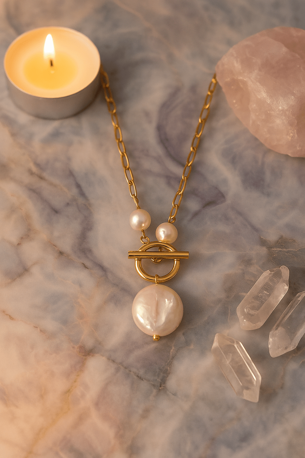 Pearl Grace - Kette mit Süßwasserperle & T - Bar - Verschluss - YNNOVIA
