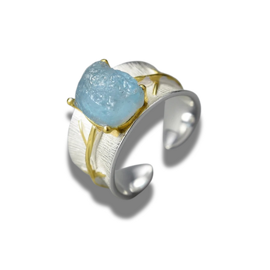 Ocean Soul – Ring mit Rohstein-Aquamarin