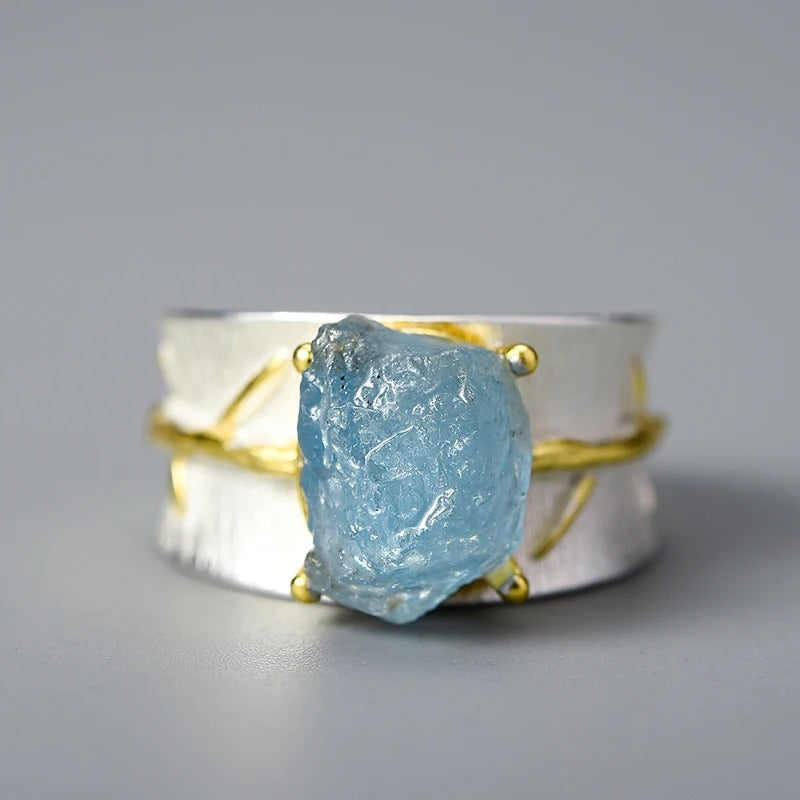 Ocean Soul – Ring mit Rohstein-Aquamarin