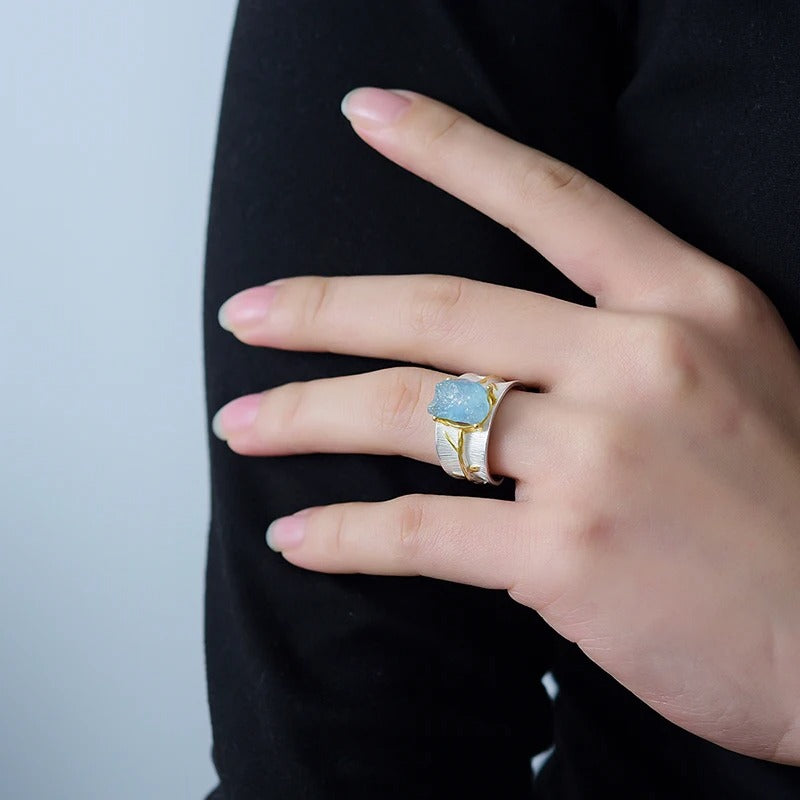 Ocean Soul – Ring mit Rohstein-Aquamarin