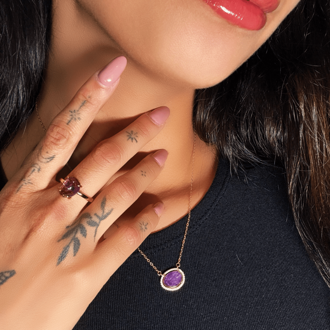 Mystic Aura – Amethyst - Rohsteinring - YNNOVIA